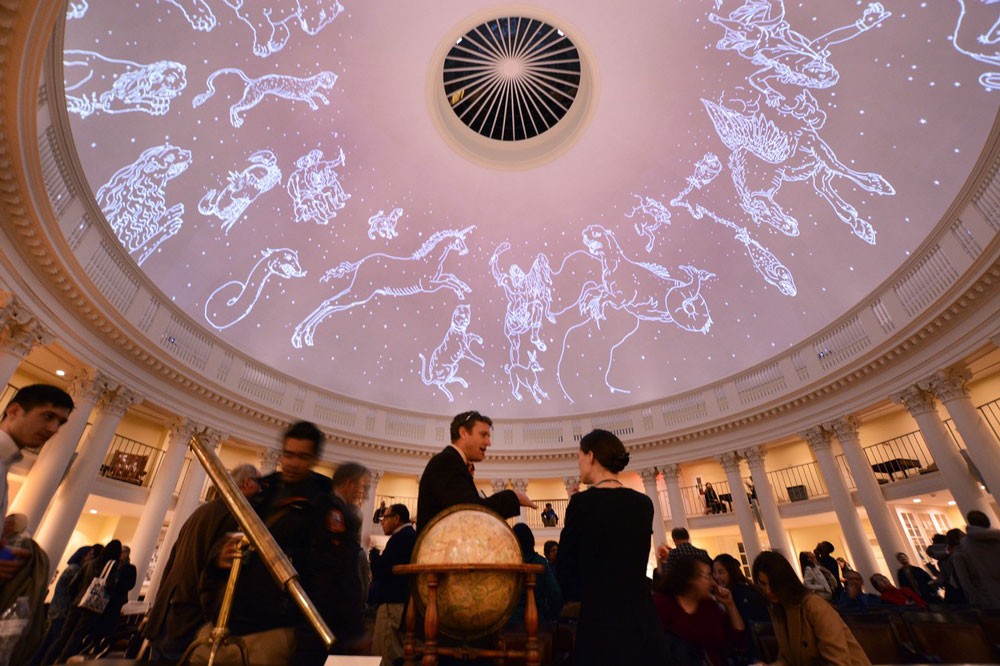 Astronomical constellations digitally projected onto the interior dome of the Rotunda. This project was funded by the Jefferson Trust.